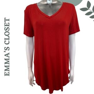 Emma’s Closet Tomato Red V-Neck Tunic T-Shirt Short Sleeve Rayon Blend Small